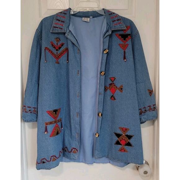 Parsley and Sage Women’s Jacket 2XL Denim Boho Western Embroidered Artsy Art - Picture 1 of 7